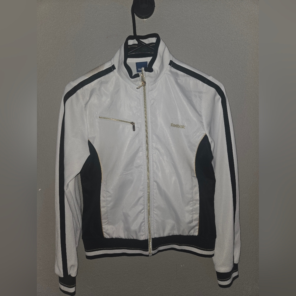 Reebok Women's White and Black Bomber Jacket